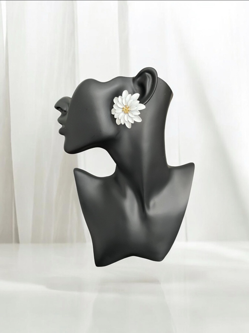 White Daisy Flower Statement Earrings